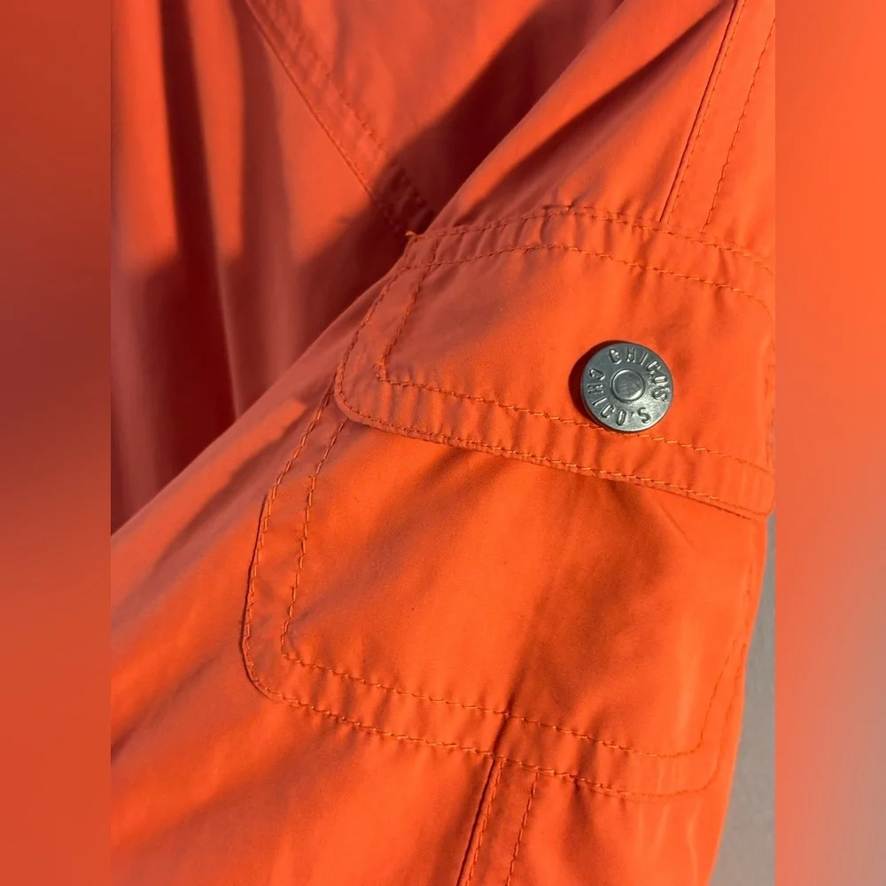 Chico's Anorak Jacket 3/4 Zip Orange Hidden Hood Medium Travel Packable Wind